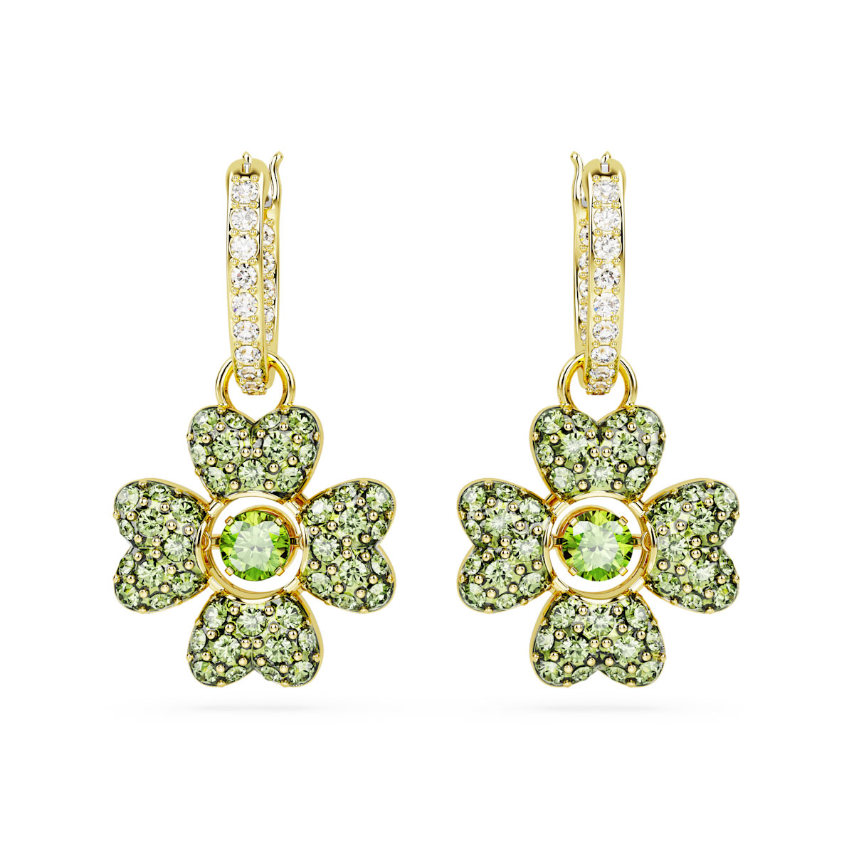 Swarovski Idyllia drop earrings, Clover, Green, Gold